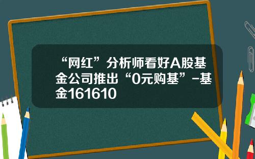 “网红”分析师看好A股基金公司推出“0元购基”-基金161610