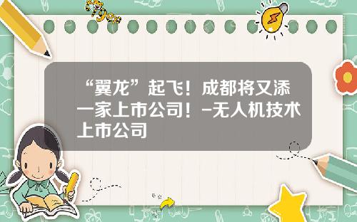 “翼龙”起飞！成都将又添一家上市公司！-无人机技术上市公司