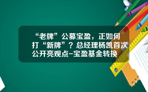 “老牌”公募宝盈，正如何打“新牌”？总经理杨凯首次公开亮观点-宝盈基金转换