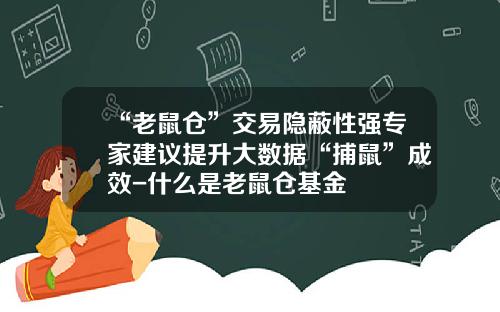 “老鼠仓”交易隐蔽性强专家建议提升大数据“捕鼠”成效-什么是老鼠仓基金