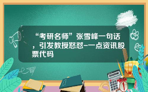 “考研名师”张雪峰一句话，引发教授怒怼-一点资讯股票代码