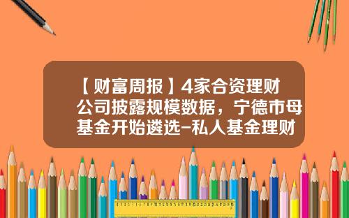 【财富周报】4家合资理财公司披露规模数据，宁德市母基金开始遴选-私人基金理财公司