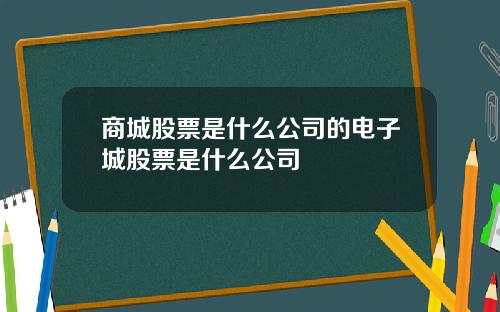 商城股票是什么公司的电子城股票是什么公司