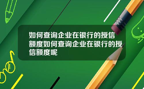 如何查询企业在银行的授信额度如何查询企业在银行的授信额度呢